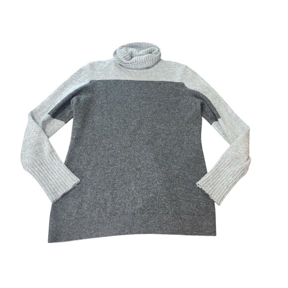 FORTE CASHMERE Women's Size Medium 100% Cashmere Grey Sweater Colorblock FLAWED - Picture 1 of 14